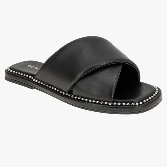 BCBGeneration Women’s Tabby Square Toe Cross Slide Sandal, black/silver, size 6 - Picture 2 of 11